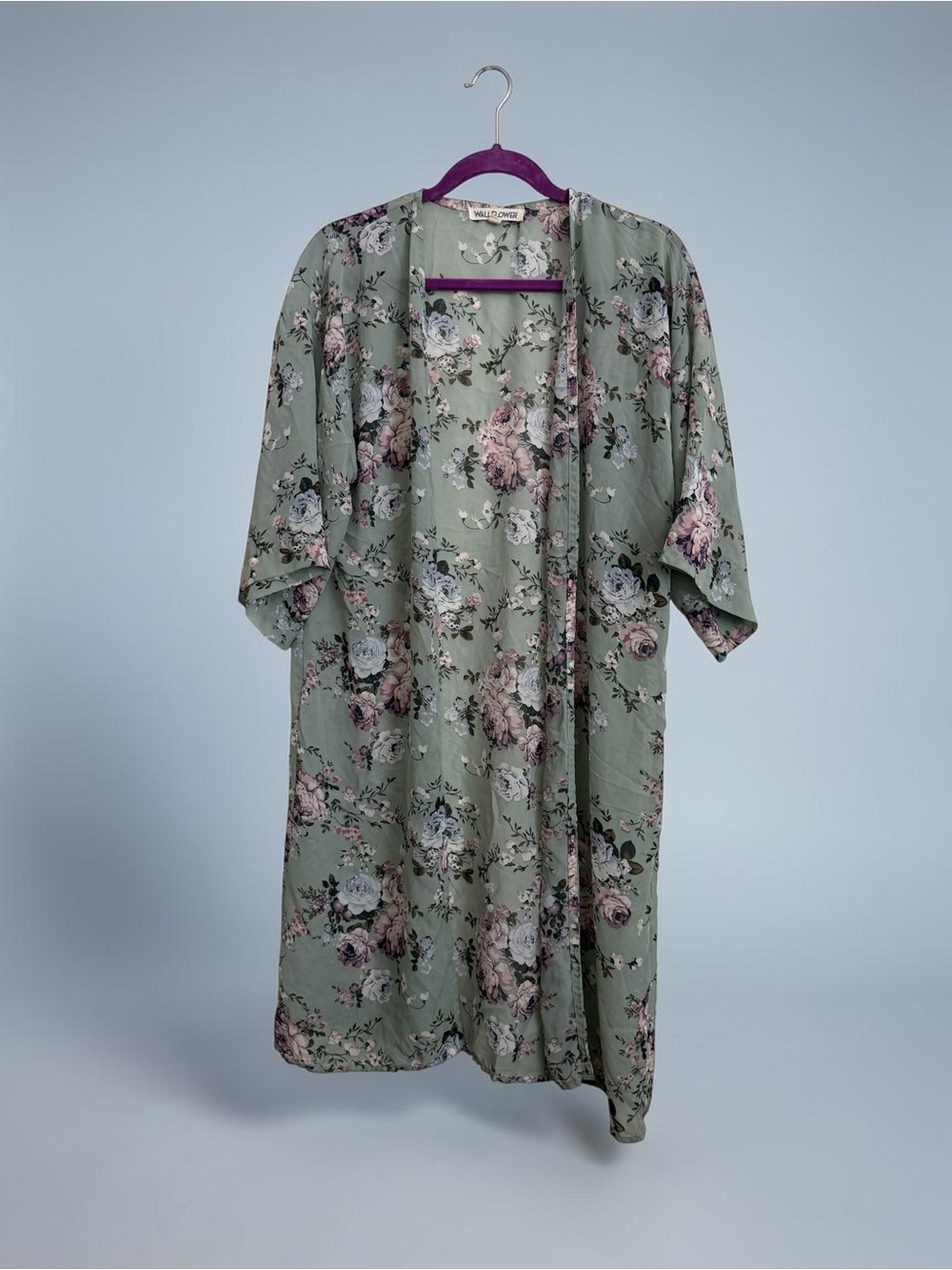 Wallflower Sage Green Floral Open-Front Duster Kimono